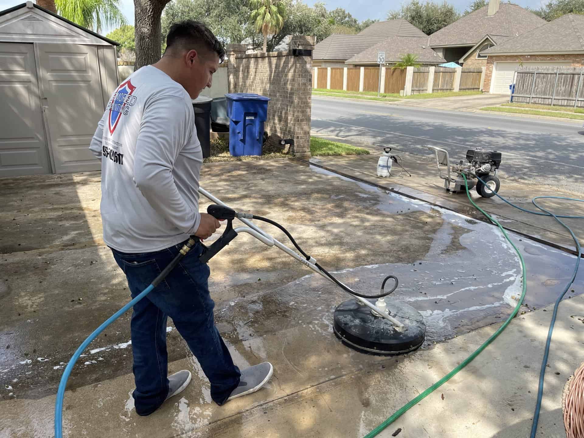 Pressure washing a residential driveway with a surface cleaner